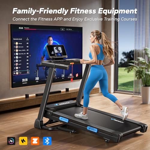 MERACH Foldable Treadmill with Incline, 7.5MPH Quiet Treadmills for Home with Double Deck Technology, 4 Silicone Shock Cushion, Heart Rate Monitoring,16.5" Wider Belt, APP