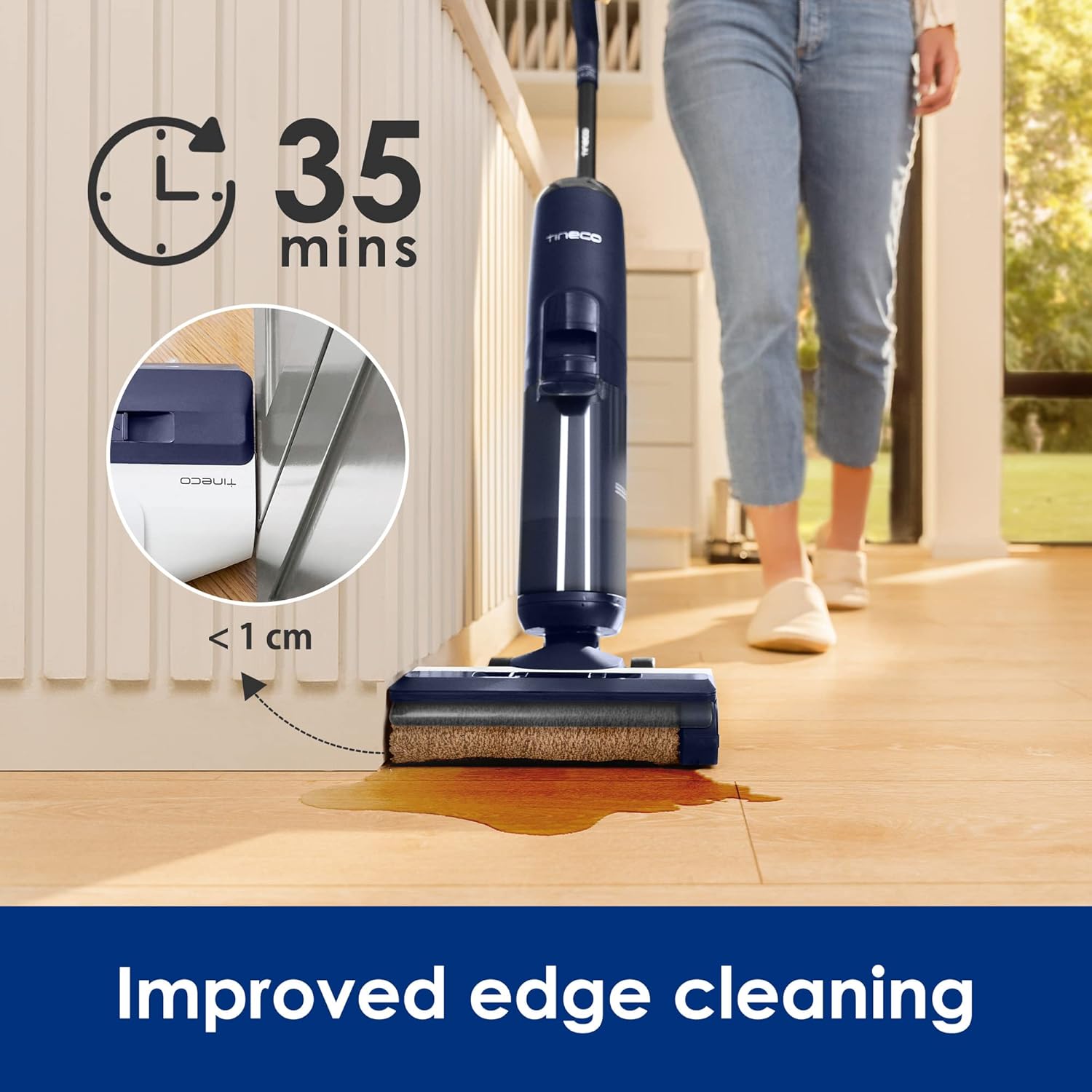 Tineco Floor ONE S5 Smart Cordless Wet Dry Vacuum Cleaner and Mop for Hard Floors, Digital Display, Long Run Time, Great for Sticky Messes and Pet Hair, Space-Saving Design, Blue