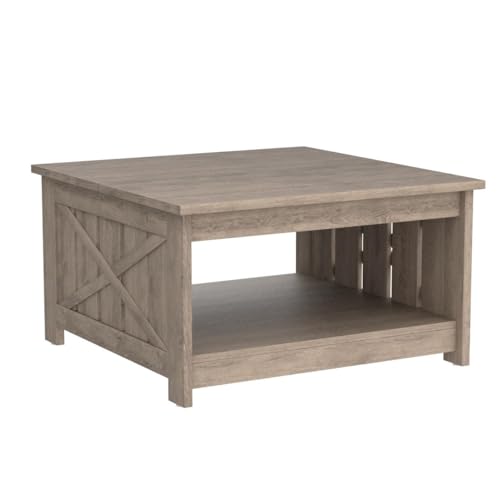 YITAHOME Coffee Table Farmhouse Coffee Table with Storage Rustic Wood Cocktail Table,Square Coffee Table for Living Meeting Room with Half Open Storage Compartment,Brown