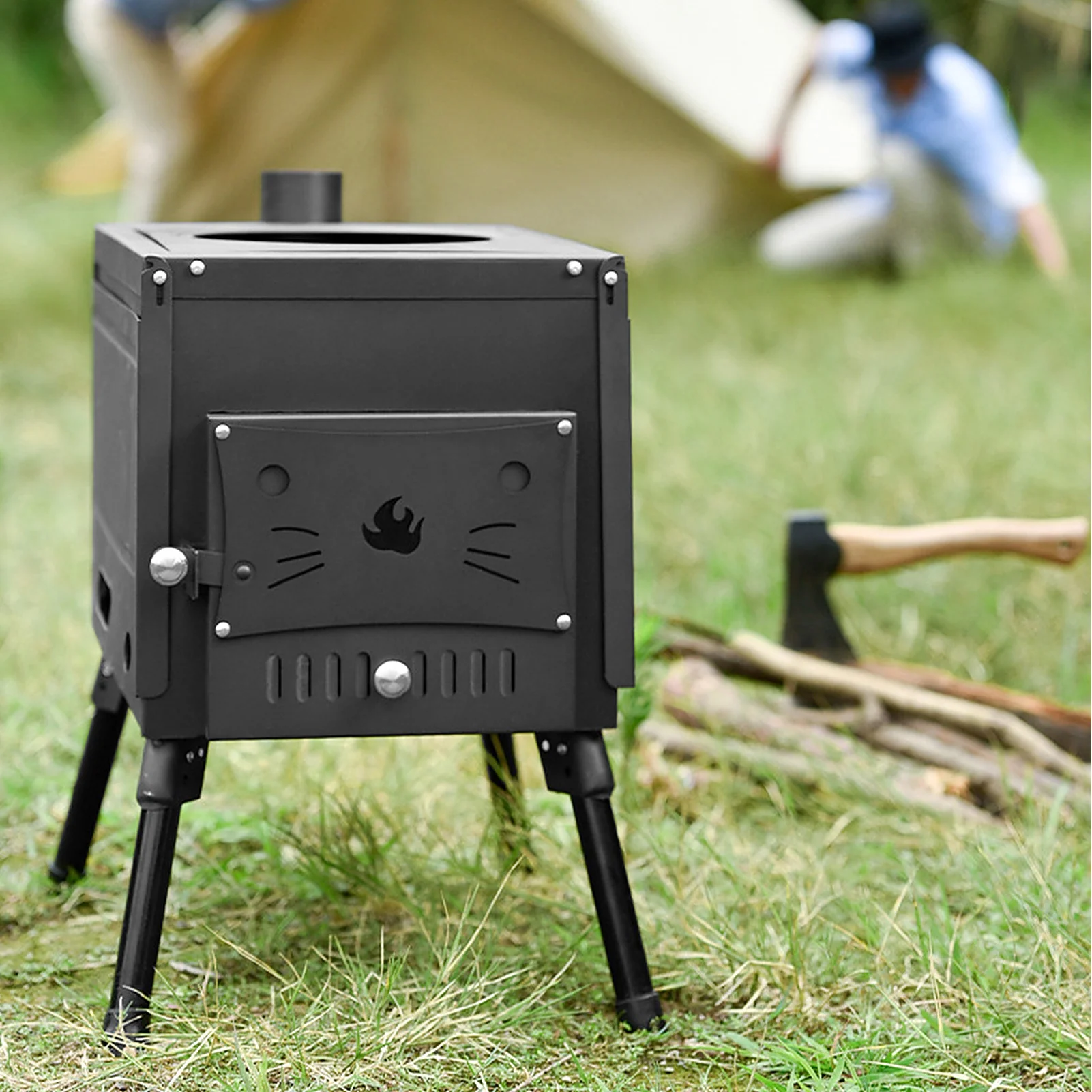 Carevas Portable Foldable Wood Burning Camp Tent with Chimney for Tent Shelter Heating Cooking