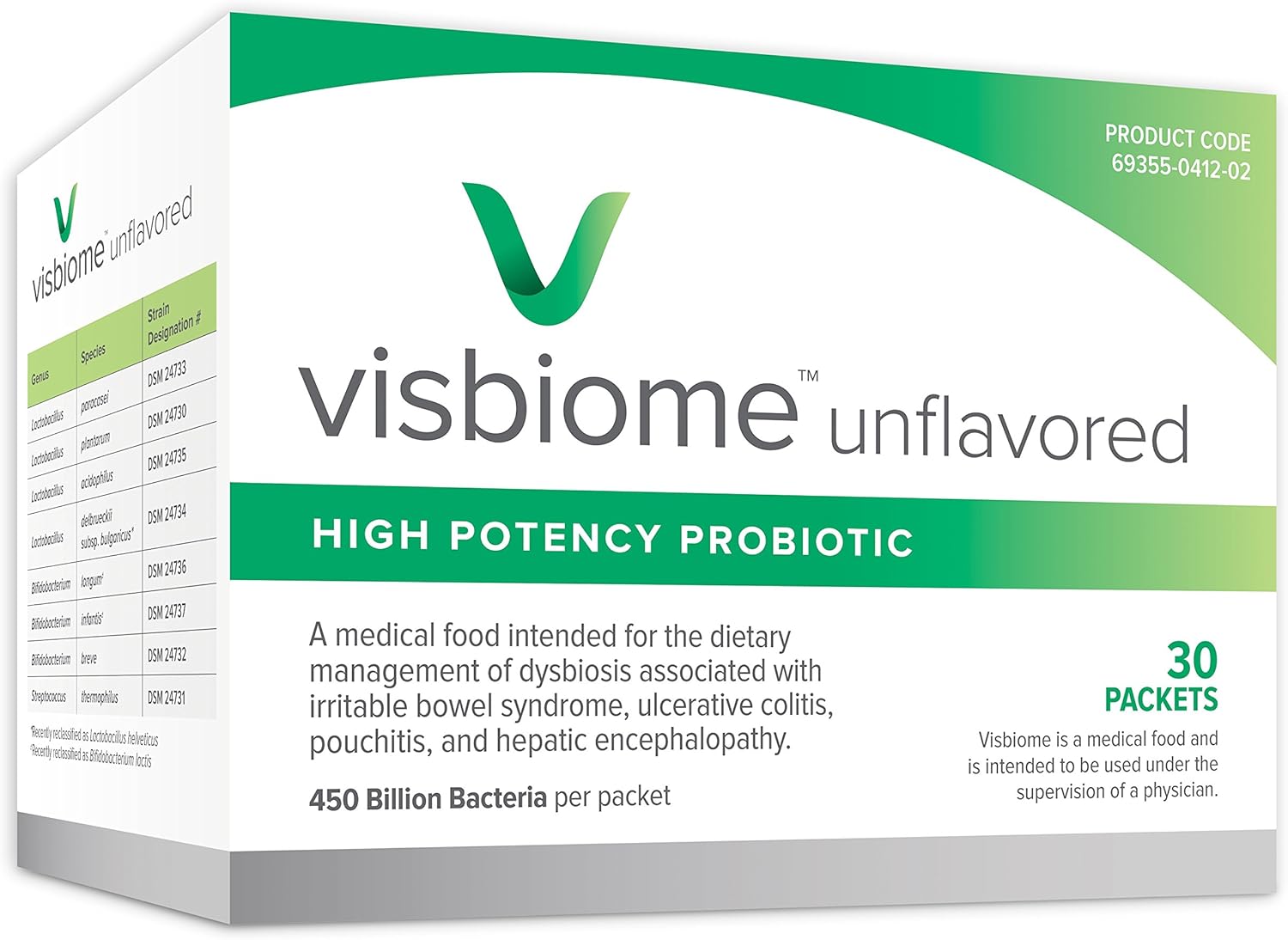 Visbiome® High Potency Probiotic 450 Billion Live Bacteria - 30 Packets Unflavored Powder- Shipped Cold in Recyclable Cooler with Temperature Monitor