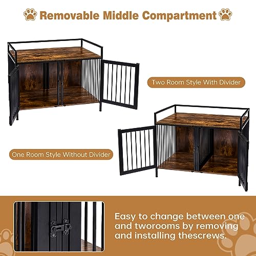 2 Rooms Dog Crate Furniture with Divider,39" Heavy Duty Dog Crate Table, Indoor Dog Kennel,Dog House,Dog Cage,TV Stand 38.9”Wx26.9”Dx21.1”H