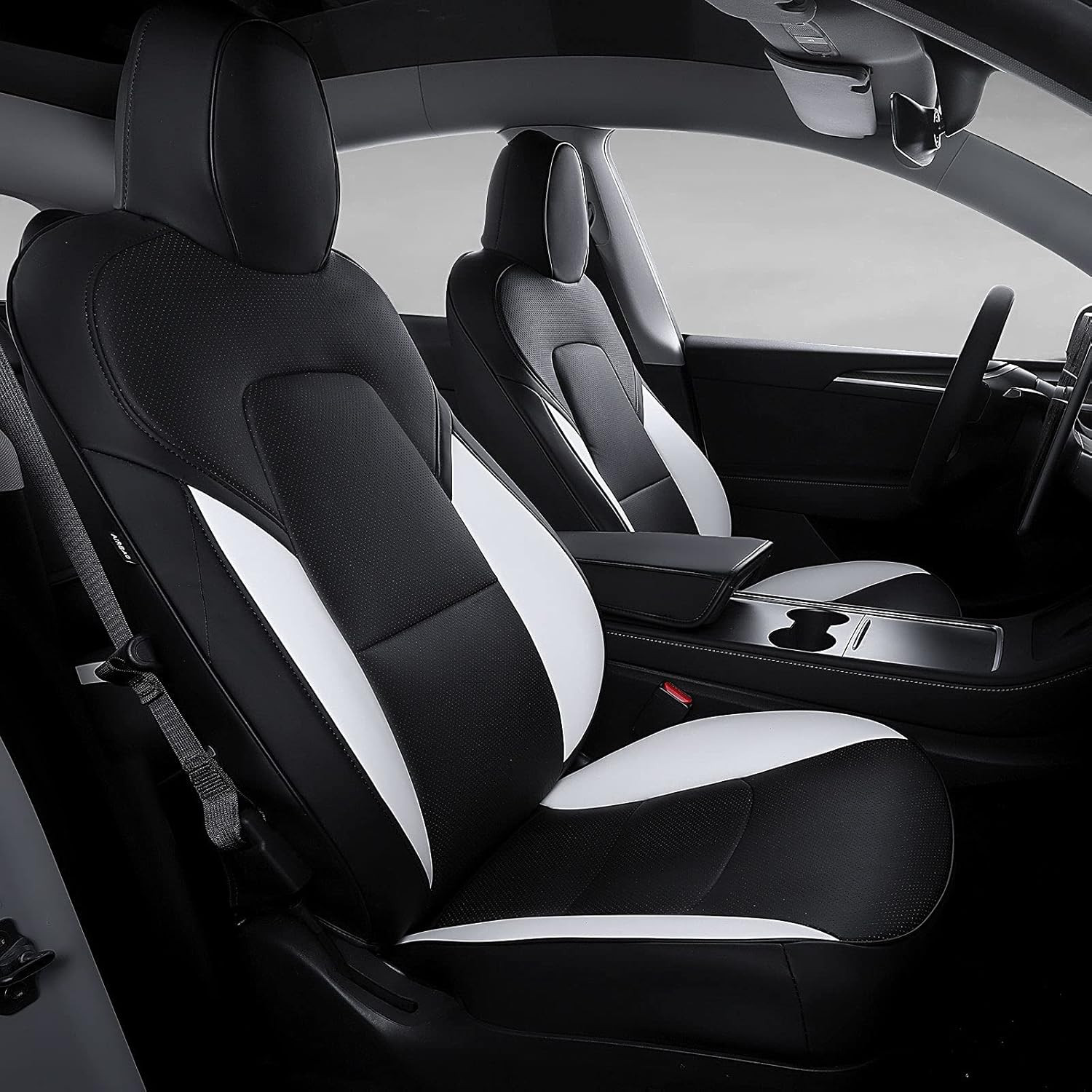 Xipoo Fit Tesla Model 3 Model Y Car Seat Cover PU Leather Cover All Season Protection for Tesla Model 3 2017-2022 Model Y 2020 2021 2022(Red-PU, Model 3/Y(5 Pcs))