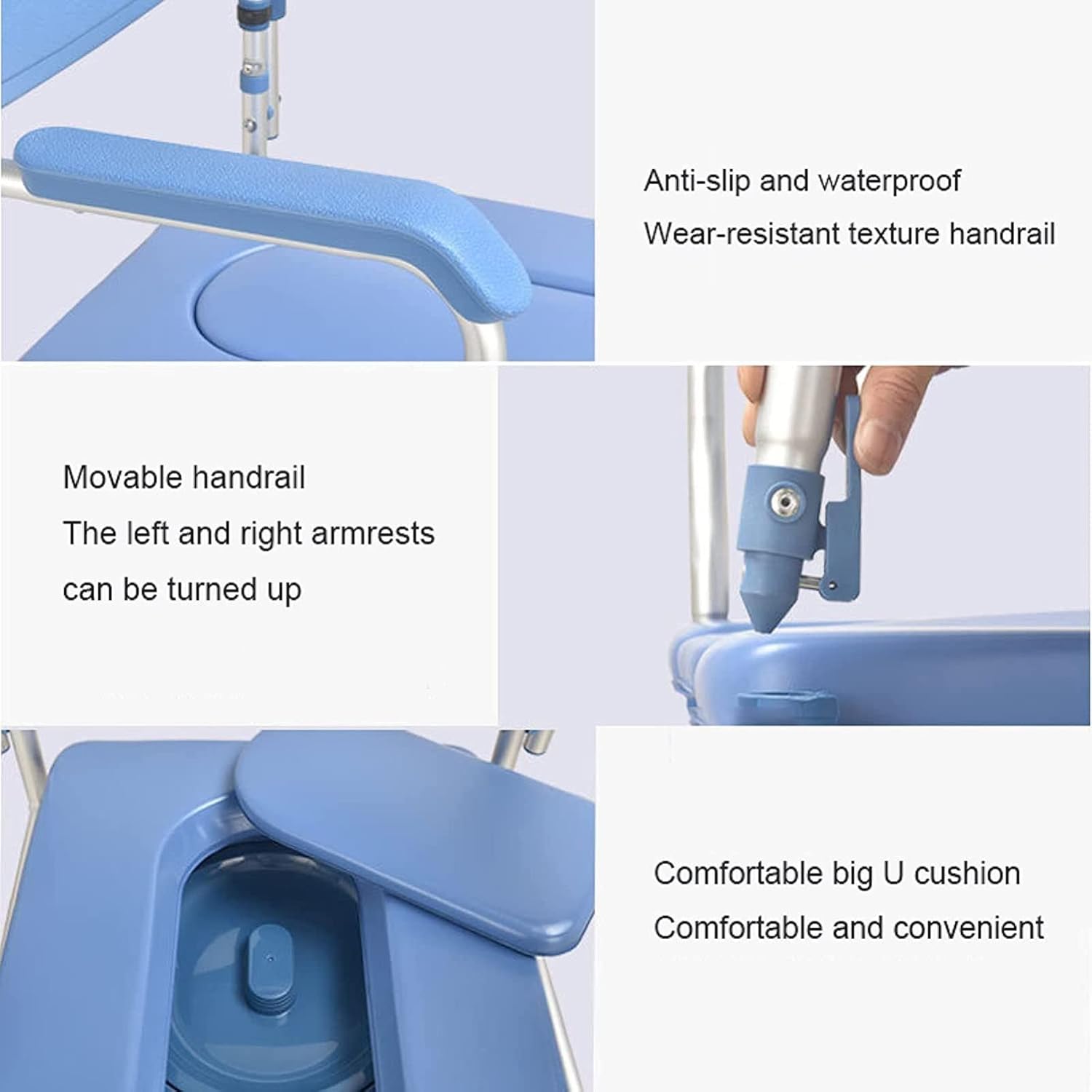 Toilet Chair with Wheeled - Shower Wheelchair - Commode Mobile Chair for Bathroom Toilet - Armrest Can Be Lifted Solid Construction Stable - Easy Assembly for Elderly Disabled Pers