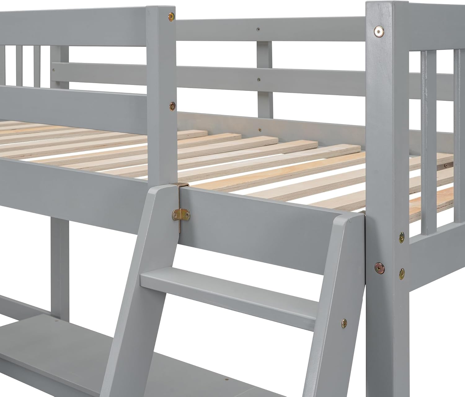 Wood Twin Size L-Shaped Loft Bed with Ladder and 2 Built-in L-Shaped Desks,2 Beds in 1 for Dorm,No Box Spring Required,Gray