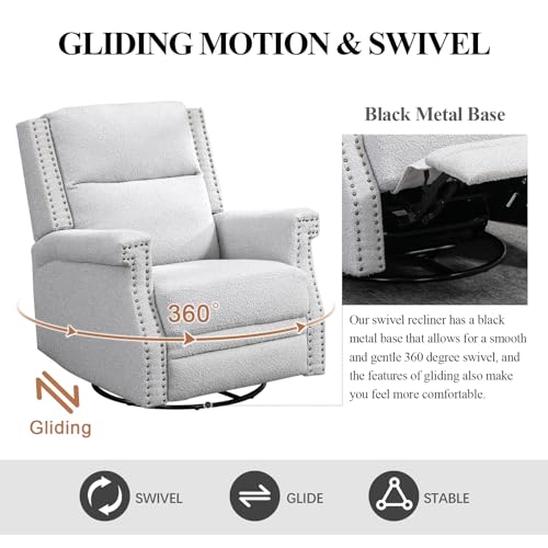 Wingback Swivel Recliner Chair, Mid Century Modern Push Back Accent Armchair, Upholstered Boucle Reclining Lounge Chair, Comfy Single Sofa Chair for Living Room, Bedroom, , Office, Nursery (Beige)