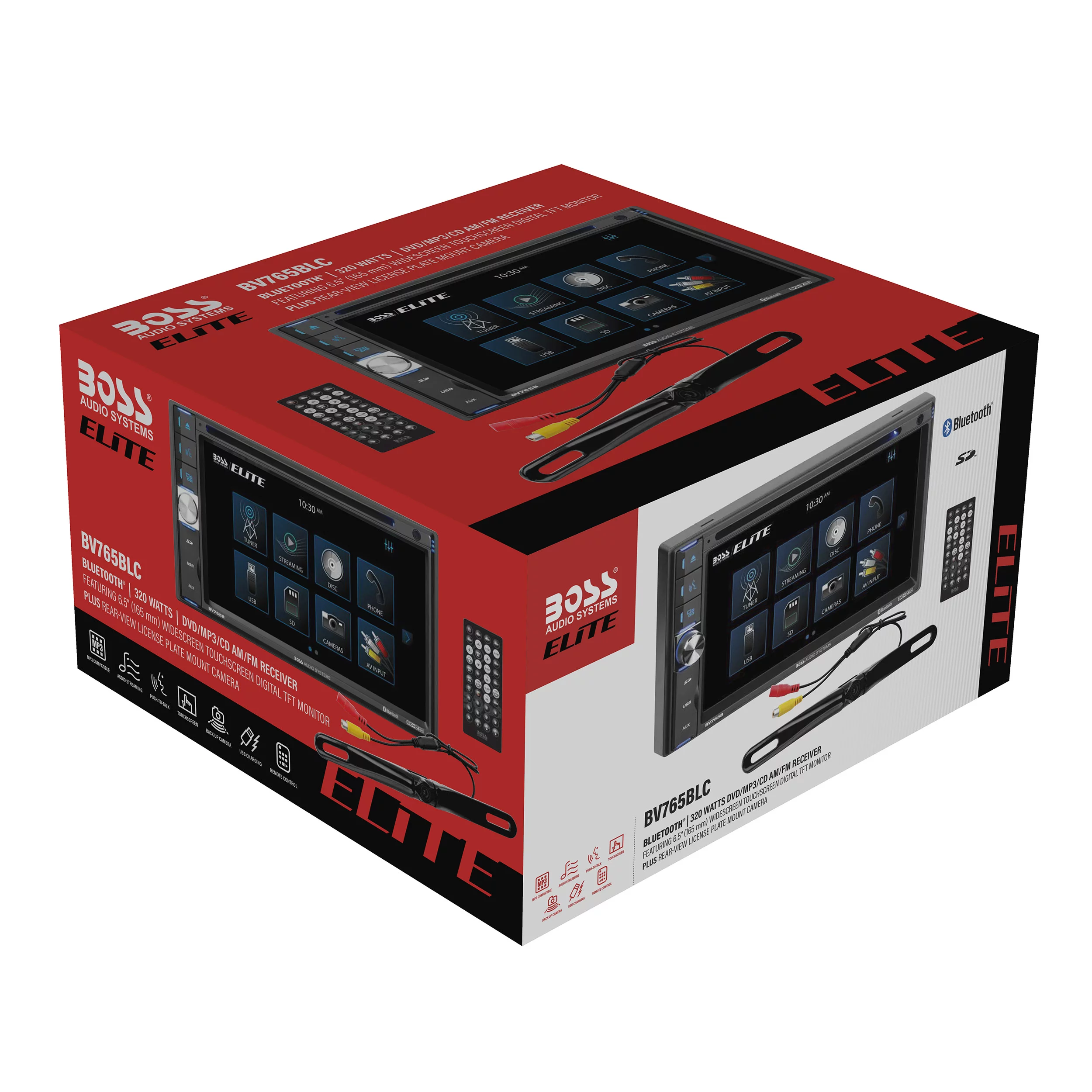 Restored Premium BOSS Audio Systems Elite BV765BLC Car Audio Stereo System 6.5 Inch Double Din, Touchscreen, Bluetooth Audio Calling Head Unit, Radio Receiver, CD Player, Backup Camera, USB (Refurbished)