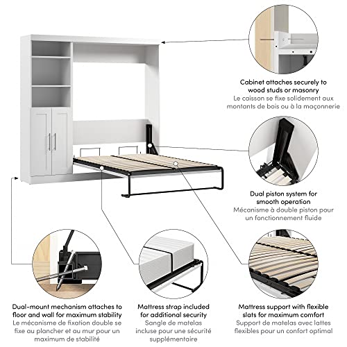 Bestar Pur Full Murphy Bed and Storage Unit with Drawers, 84-inch Space-Saving Wall Bed with Storage in Bark Grey