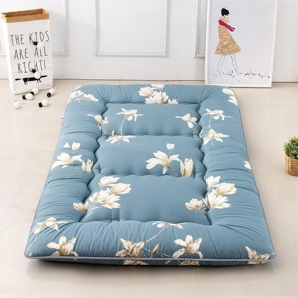 Magnolia Flower Blue Futon Tatami Mat Japanese Futon Mattress Idea Present for Kids, 90cm x 200cm (35.4" x 78.7")
