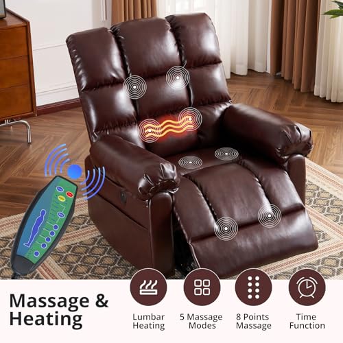 Oversized Power Lift Recliner Chair for Elderly, Extra Wide Lift Chair with Masssage and Heat, Chenille Electric Recliner Chairs for Big and Tall, USB Ports, Coffee