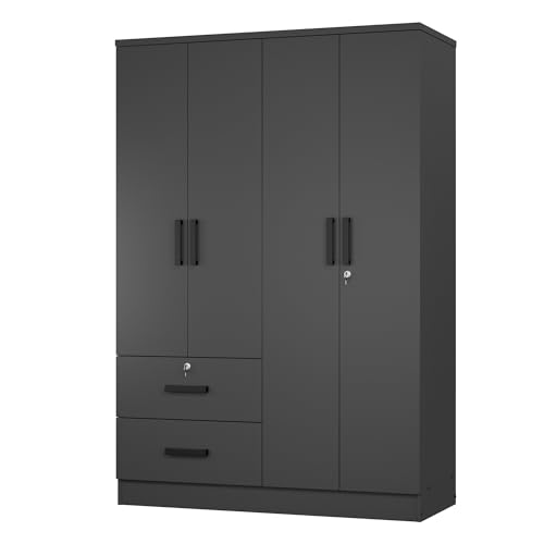 4 Doors Wardrobe 2 Drawers with Shelves 72" high (White)