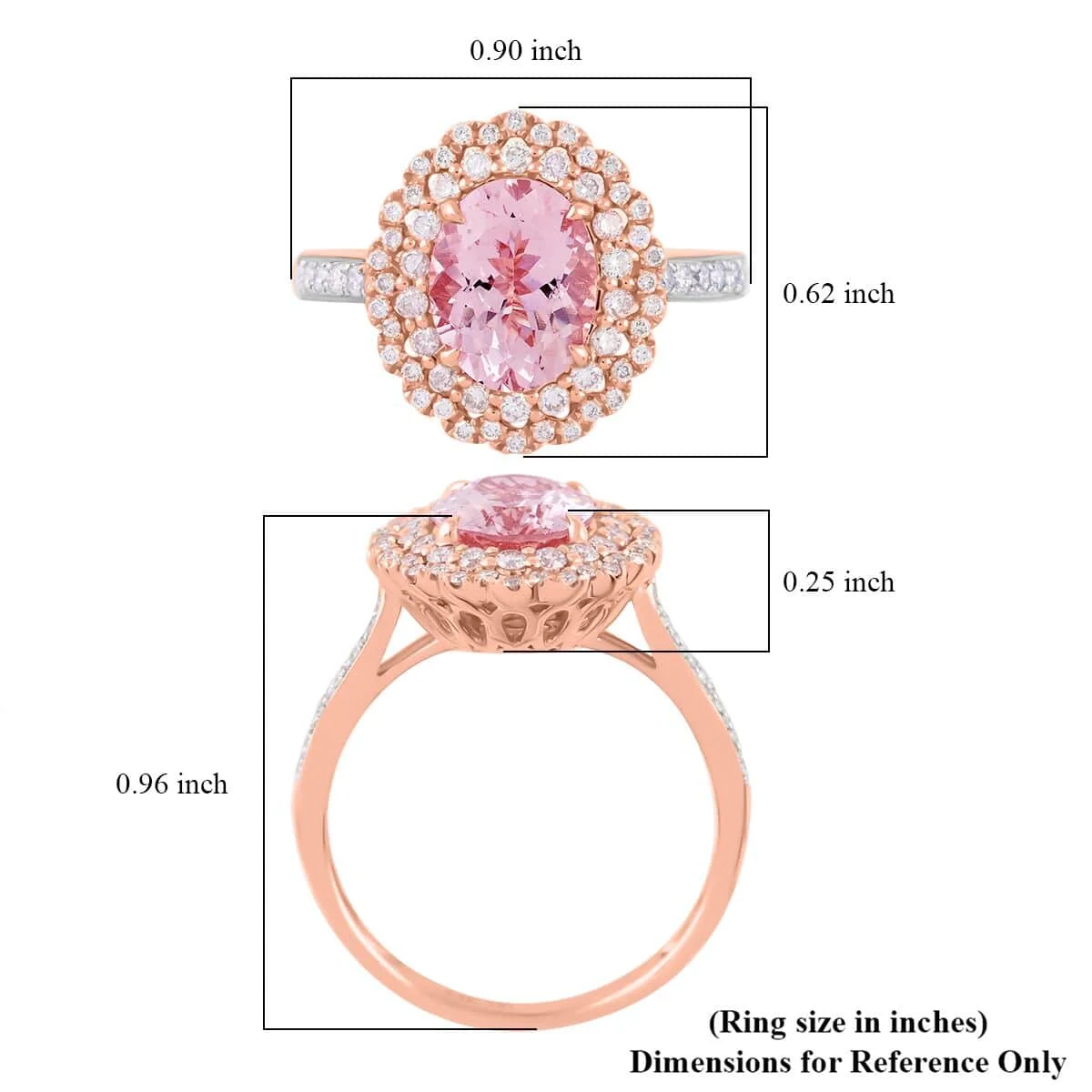 Shop LC Morganite Pink Diamond Oval Mix 14K Rose Gold Halo Ring for Women Jewelry Gifts Size 8 Ct 1.69 I3 Clarity Engagement Anniversary Wedding Promise Birthday Gifts