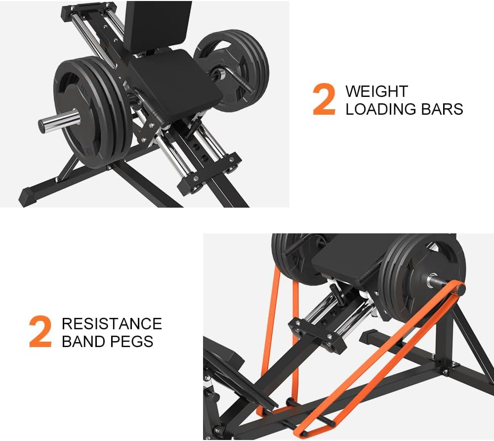 SPART Compact Leg Sled Machine with Calf Block, Plate-Loaded Compact Leg Press Machine with Band Pegs, 1000LBS Weight Capacity, Squat Machine for Quads, Calves, Hamstrings, Home Gym Leg Press Machine