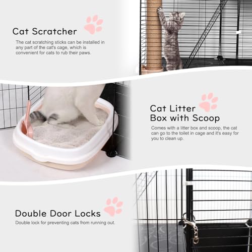 4-Tier Cat Cage with Storage Cubes, Large Cat Cages Indoor with Litter Box, DIY Metal Wire Cat Enclosure Playpen Kennels Crate Catio with Hammock, Cat Bed, Scratcher, Bowl for 1-3 Cats