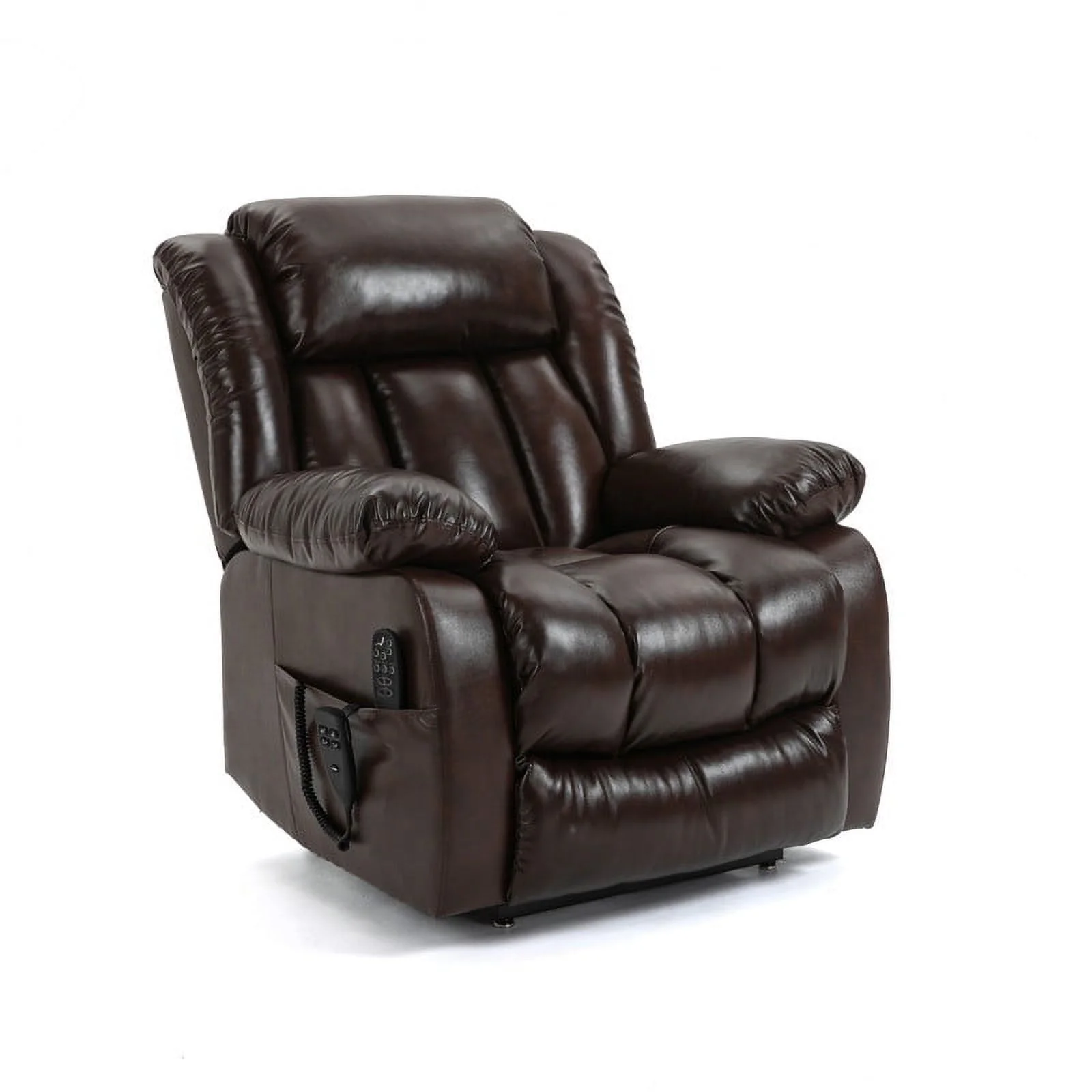 Oversized Dual Motor Lay Flat Power Lift Recliner Chairs for Elderly Adults,Brown Leather Electric Recliners Chair with 8-Point Vibration Massage Lumbar Heating,2 Side Pocket,23" Seat Width