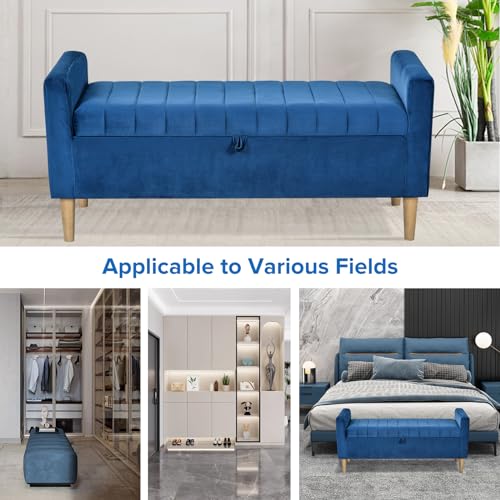 48" Upholstered Storage Ottoman with Arms Bench Modern Velvet Bench for Entryway, Bedroom, Living Room (Gray)