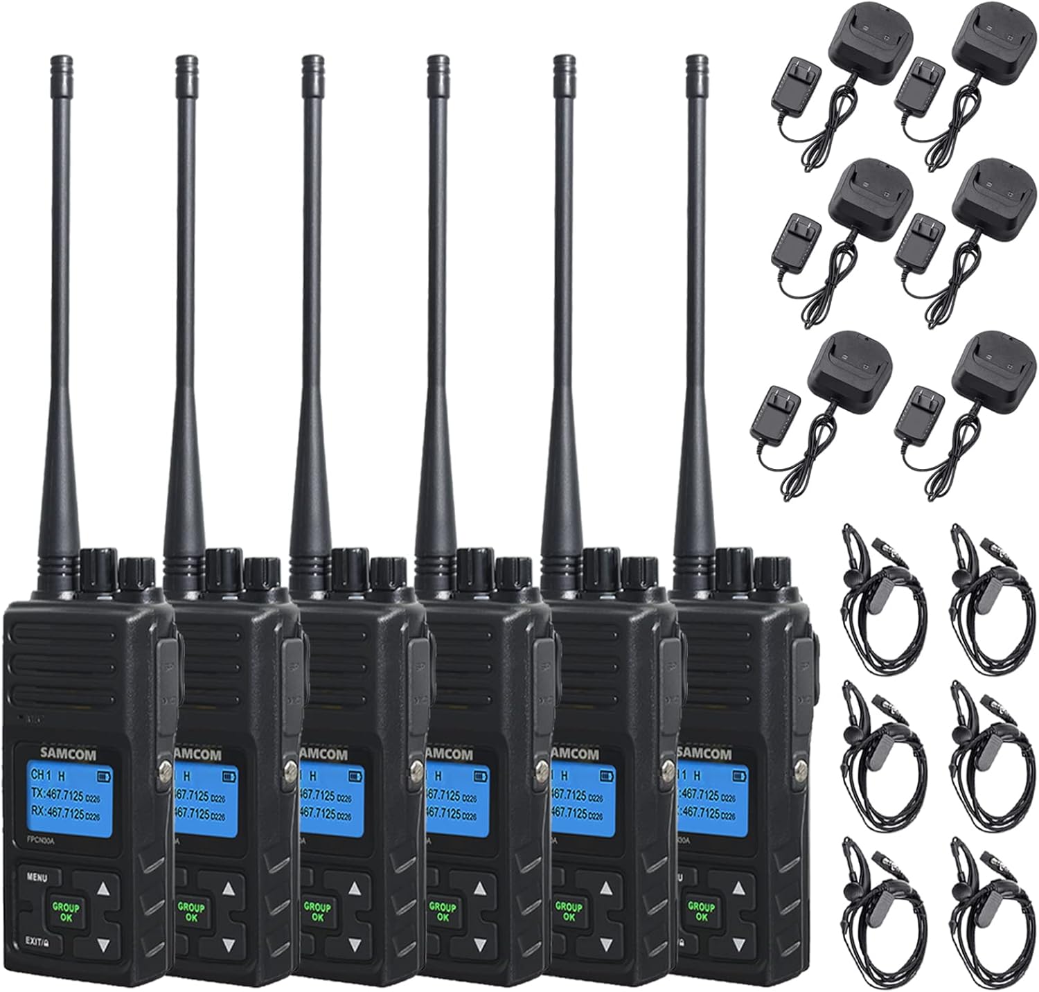 Two Way Radio, SAMCOM Long Range Walkie Talkies for Adults Rechargeable, 5 Watt High Power Portable Two-Way Radio Walky Talky with Group Talk Function for Business Camping Hiking (Black 6 Pcs)