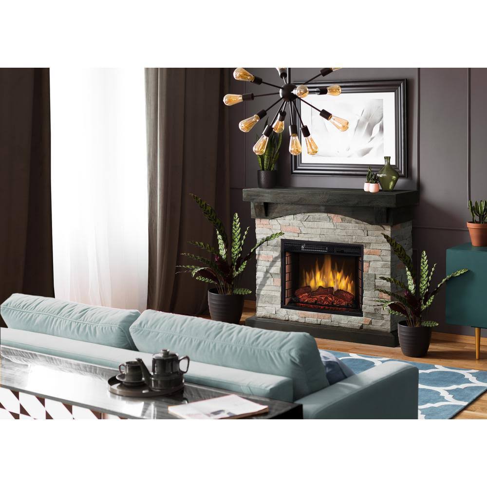Muskoka 42x22 Sable Mills Grey Faux Stone Mantel Electric Fireplace