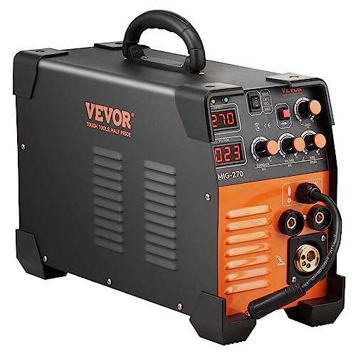 VEVOR MIG Welder, 3 in 1 270 Amp Welding Machine, 110 220V MIG Lift TIG Arc Welder, Portable Lift TIG Welder ARC Welder with IGBT DC Inverter, LCD Digital Display, Welder Torch and Welding Wire
