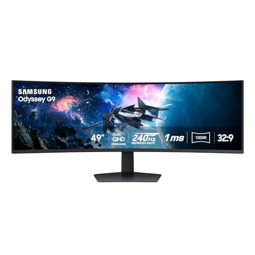 SAMSUNG 49" Odyssey G9 (G95C) Series DQHD 1000R Curved Gaming Monitor, 240Hz, 1ms(GtG), DisplayHDR 1000, AMD FreeSync Premium Pro, Eye Saver Mode, Auto Source Switch+, LS49CG950ENXZA, 2024
