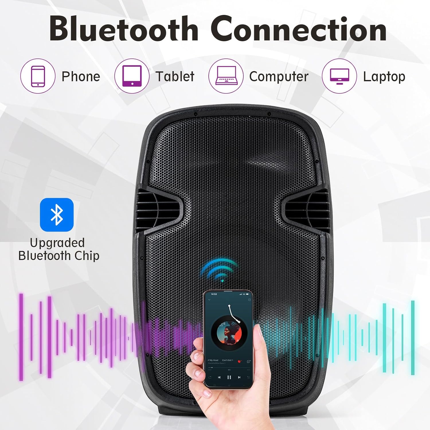 GOFLAME Portable 15" PA Speaker System Set, 3000W 2-Way Loudspeaker with Active + Passive Speaker, High Powered DJ Speaker with Bluetooth, USB/SD Card Reader, Stands, Microphone, Remote Control