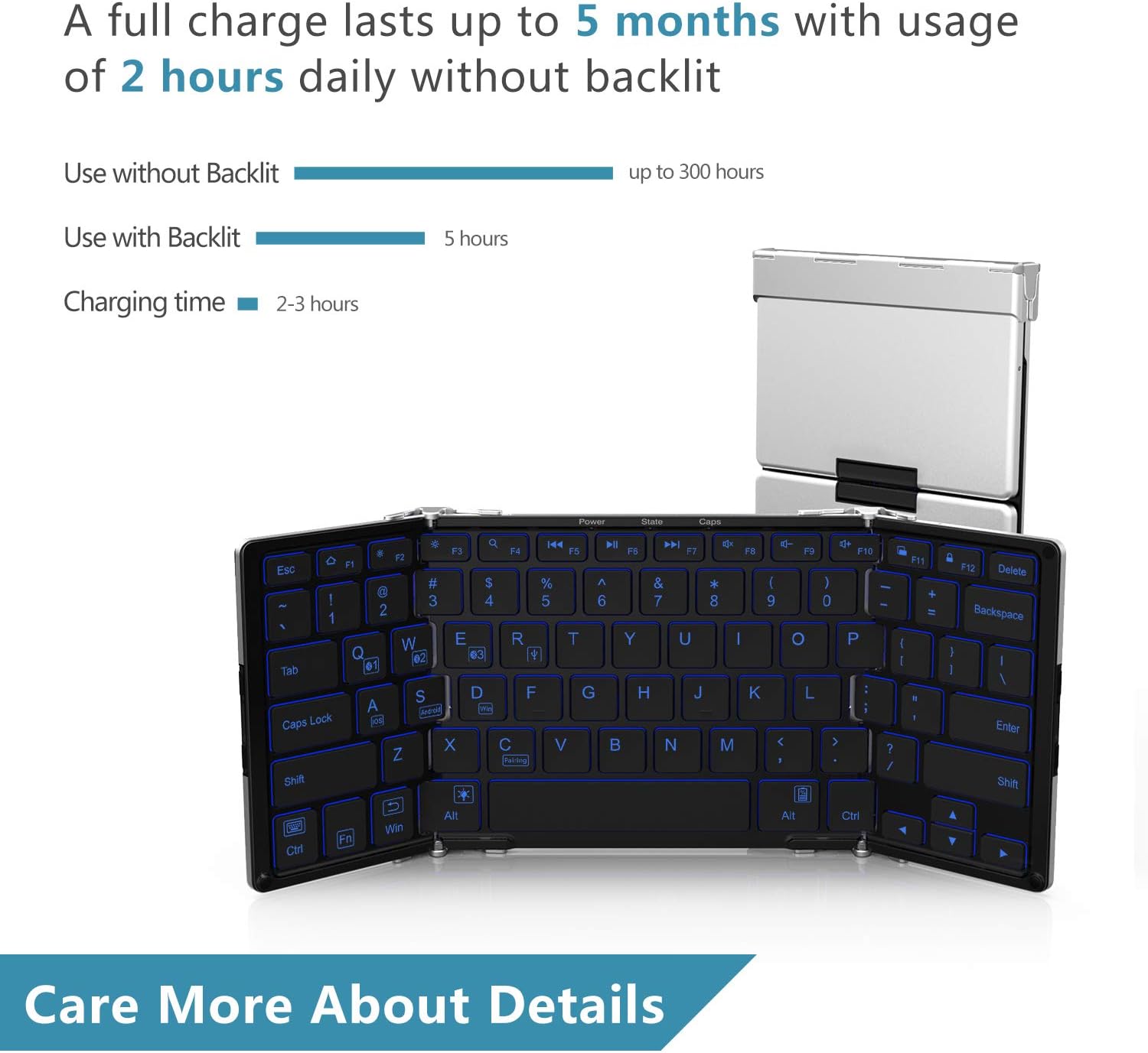 iClever BK05 Bluetooth Keyboard with 3-Color Backlight, Bluetooth 5.1 Multi-Device Foldable Keyboard with Aluminum Alloy Base for iOS Windows Android Tablets, Smartphones, Laptops, PC and More Pack of 2