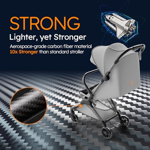 Lightweight Baby Strollers for Airplane, Ultra-Compact Travel Stroller, Light & Strong Portable Toddler Stroller with Carbon Fiber Frame and UPF 50+ Waterproof Fabric, Only 9.9 lbs, Brown