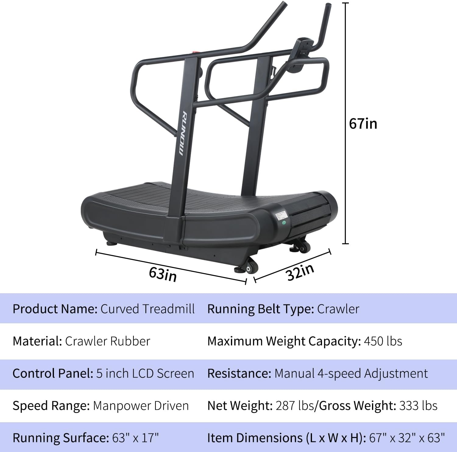 RUNOW Curved Treadmill, Non-electric Motorized Treadmill for Commercial & Home Running Machine with Customization & Resistance Adjustment