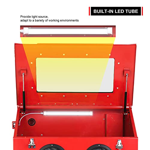 Top Abrasive Blast Cabinet 90 Gallon with Glass Viewing Windows for Rust Grime Paint Removing/Various Media Compatible Pressure Floor Sandblaster Cabinet