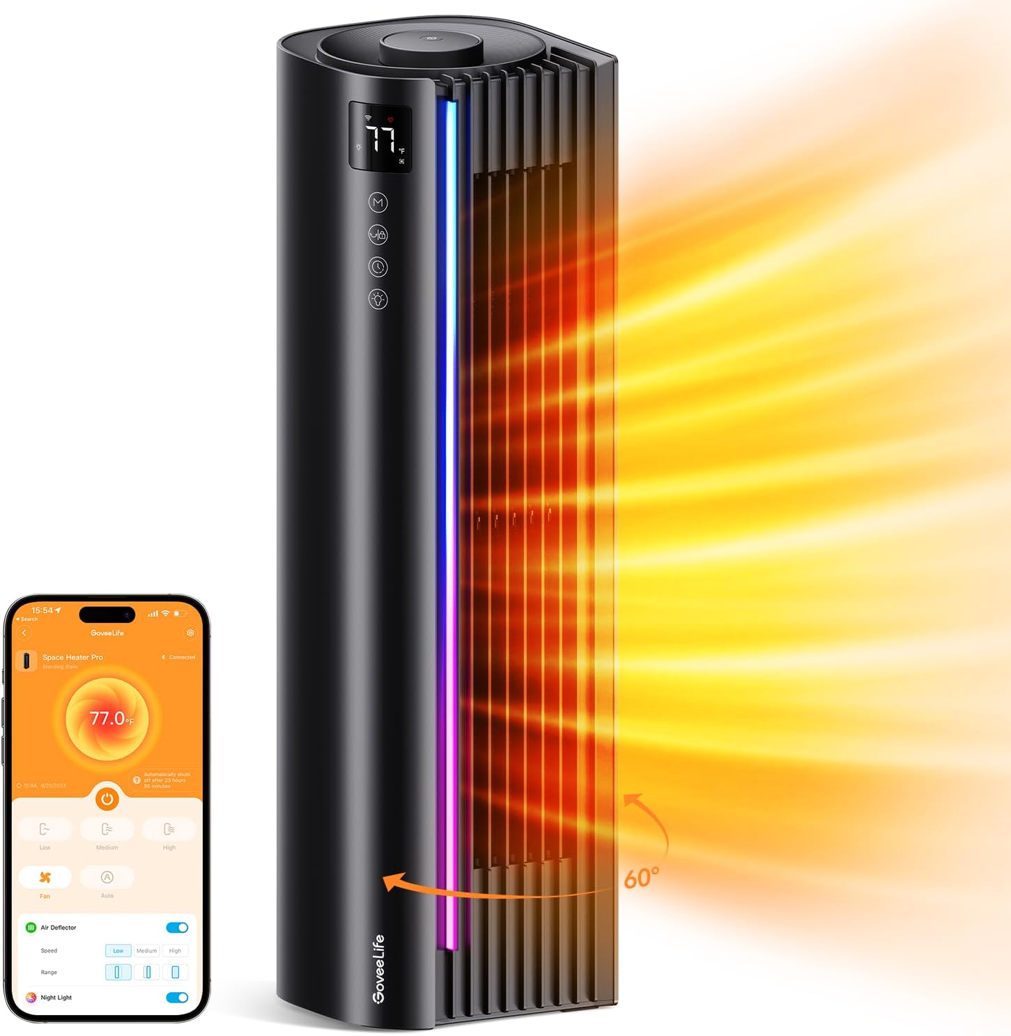 GoveeLife Space Heater Pro for Large Room, Smart Oscillating Ceramic Tower Heater with Thermostat, App & Voice Remote, Auto Modes, 24H Timer, Overheating & Tip-Over Protection 1500W Heater for Indoor