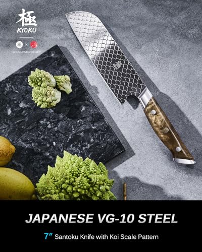 KYOKU 8" Chef Knife, Shogun Koi Series Chef's Knife with Koi Scale Pattern, Japanese VG10 Stainless Steel Kitchen Knife with Sheath & Gift Box, Full Tang Professional Knife