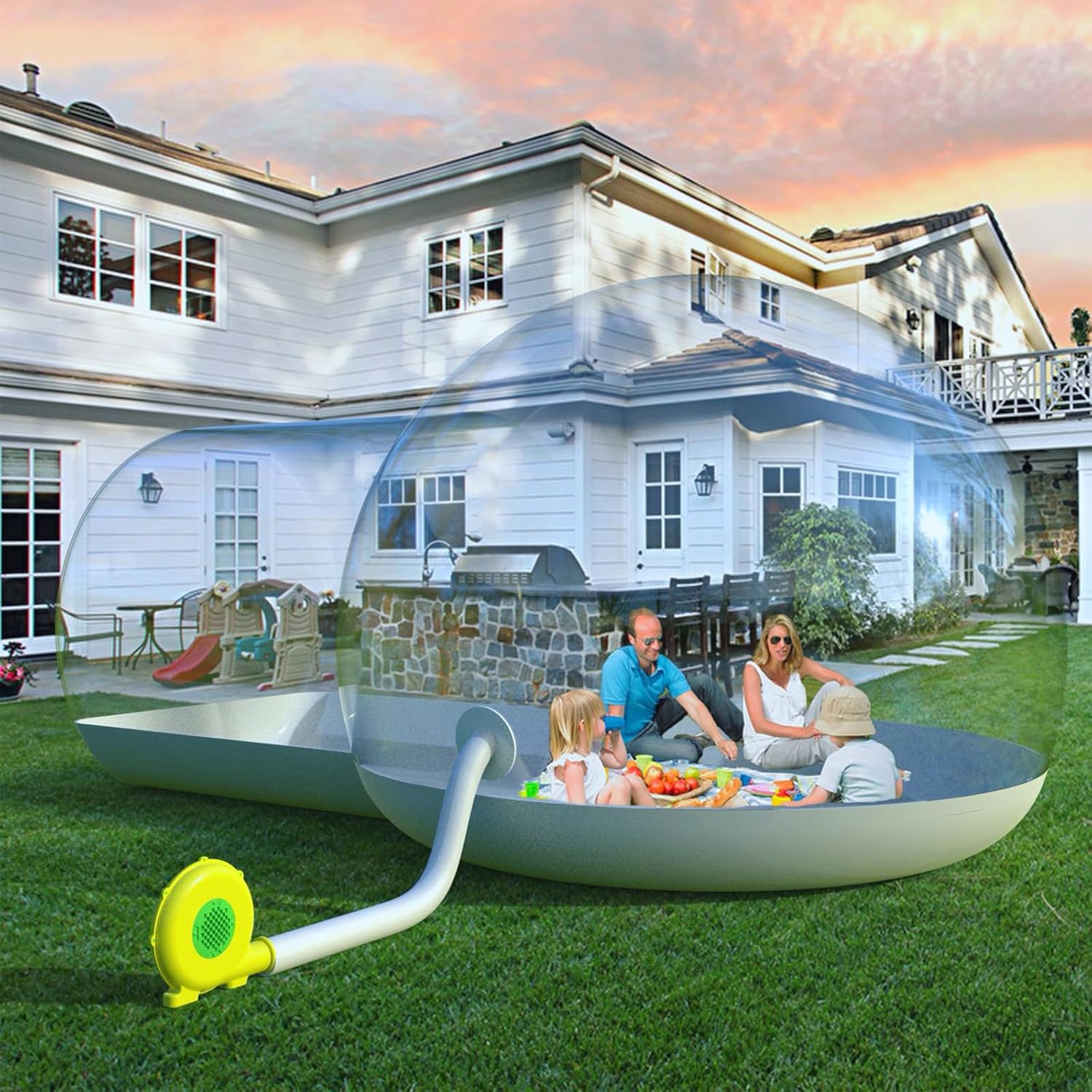10FT Bubble Inflatable Tent, 3M PVC Inflatable Commercial Two Room House, Clear Eco Dome Camping Bubble Tent with Air Pump for Indoor/Outdoor Family Backyard Camping Festivals