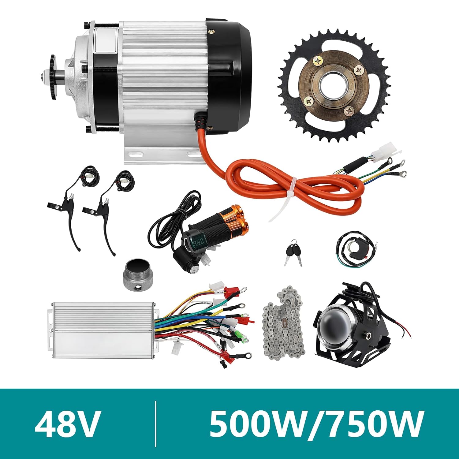 Electric Brushless Motor Kit 48V Electric Tricycle Motor 38 Tooth Chain Wheel Geared Motor with Controller for DIY Tricycle, Electric Scooters, E-Bikes (750 Watts)
