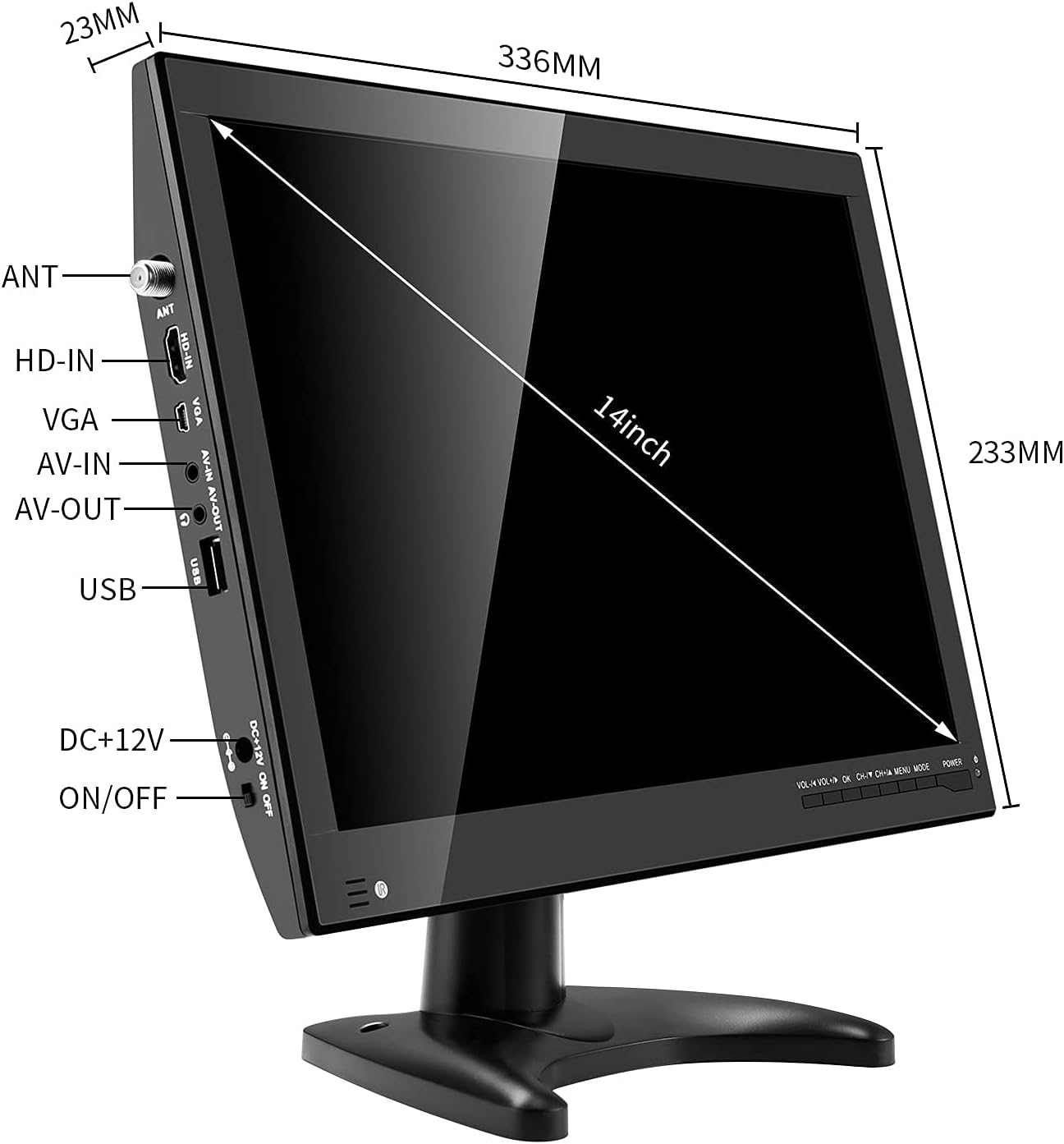 14inch Rechargeable Battery TV,Portable TV Built-in Digital Tuner ATSC,Support Camping,car,Travel with USB,FM Radio,AV Video Input,HDMI Input Port,Remote Control