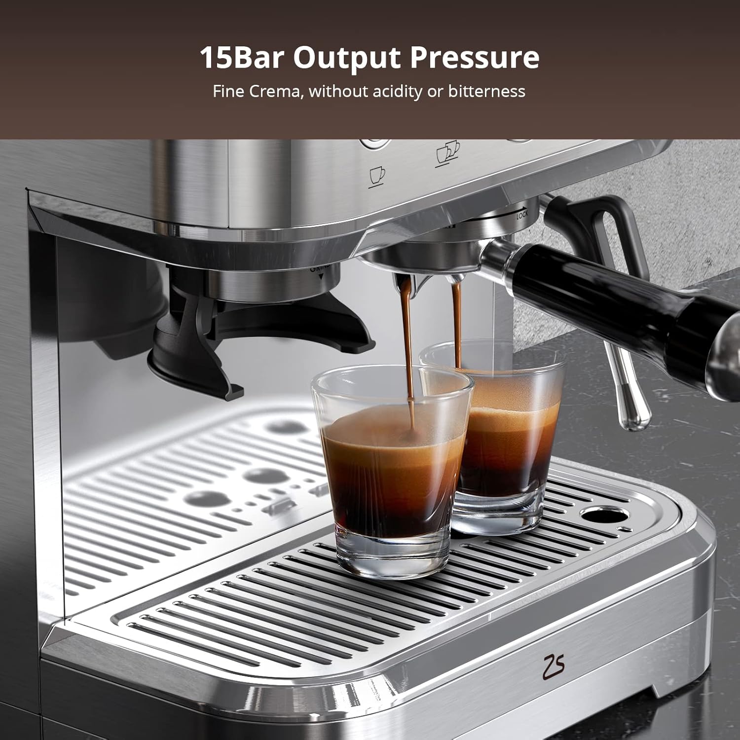 Espresso Machine with Grinder, Upgraded 15 Bar Automatic Espresso Coffee Maker with Milk Frother for Cappuccino Latte
