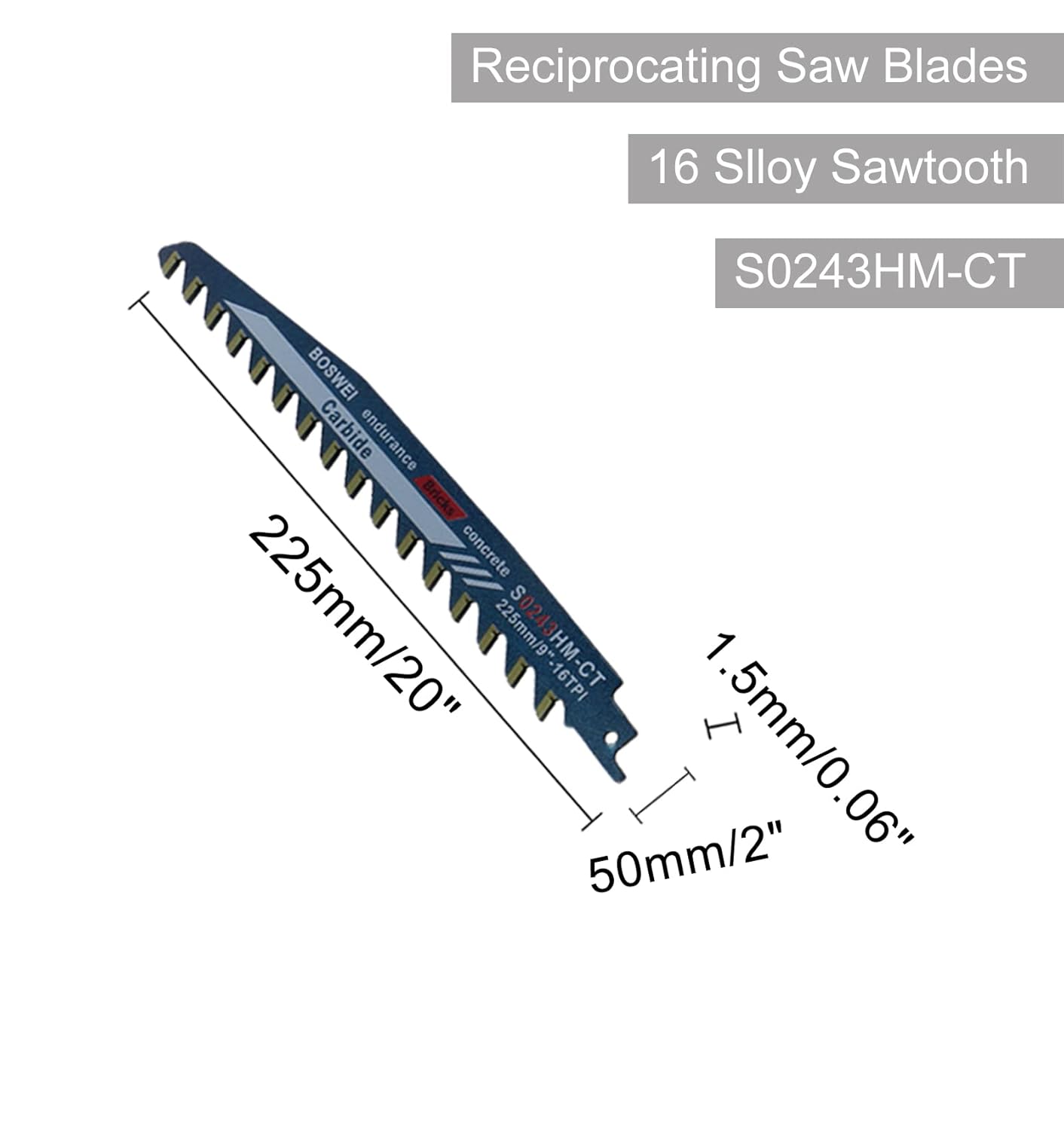 Reciprocating Saw Blades, for Cutting Aerated Concrete, Glass Fiber Reinforced Plastic, Epoxy Resin, Red Brick and Fiber Cement, Demolition Masonry Concrete Saw Blades 12-305mm