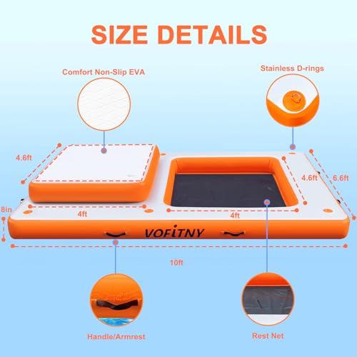 VOFiTNY Inflatable Floating Dock, Swim Platform Floating Dock for Lakes, Lake Floats for Adults, Island Raft Mat for Lake Beach Ocean, Non-Slip Surface