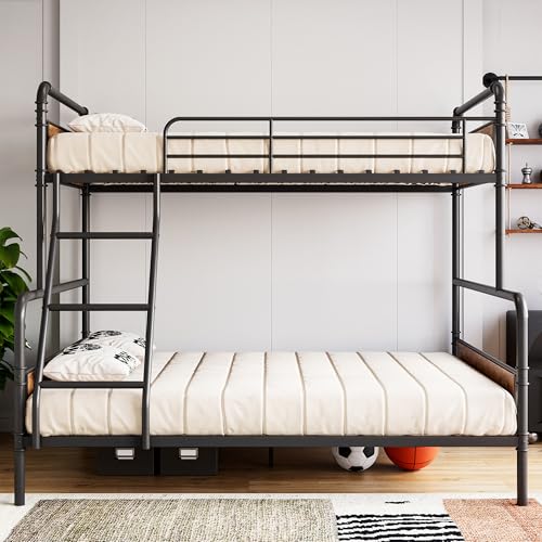 IDEALHOUSE Metal Bunk Bed Twin Over Twin, Twin Bunk Beds, Heavy Duty Twin Size Metal Bunk Bed with High Guardrail & Ladders, Convertible Bunk Beds for Kids Adults, No Box Spring Needed