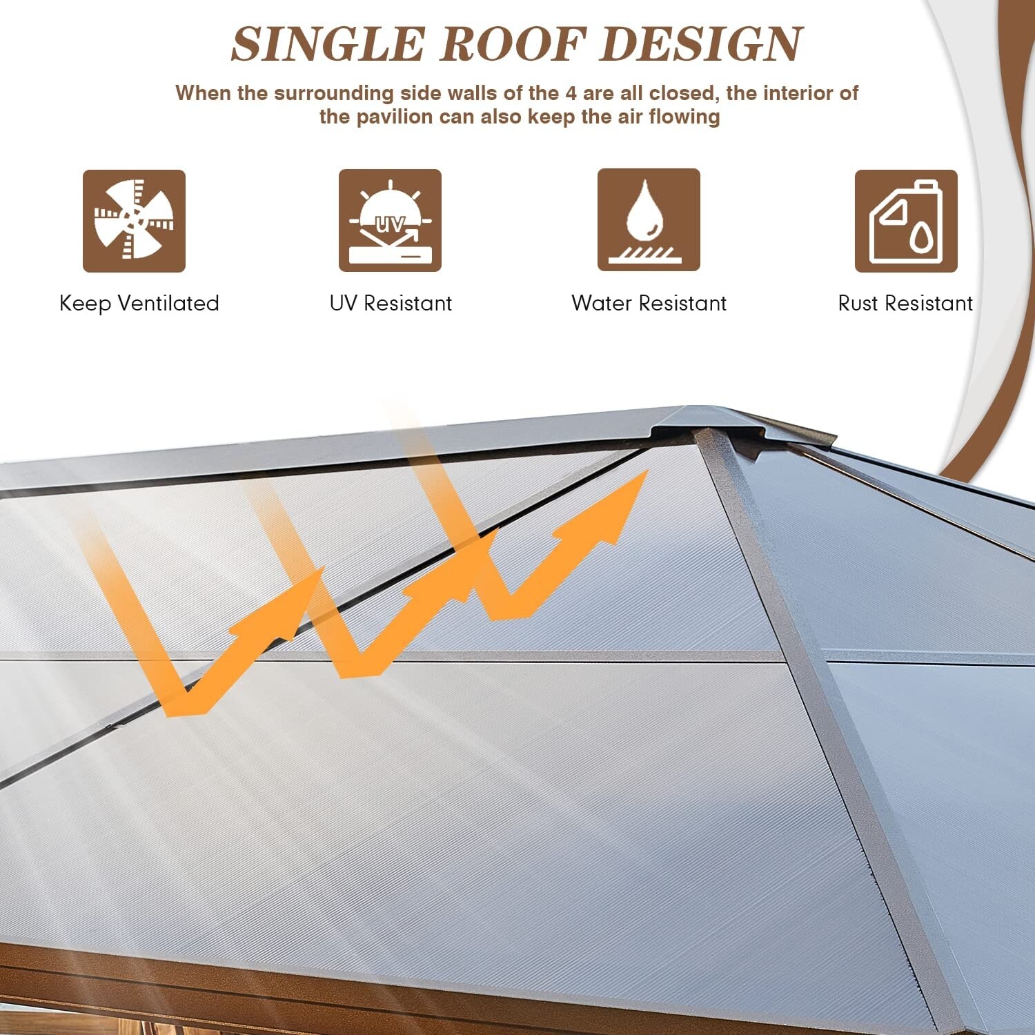EROMMY Outdoor Double Roof Permanent Hardtop Gazebo Pergola with Prime Netting and Curtains Single Roof 10'x12'