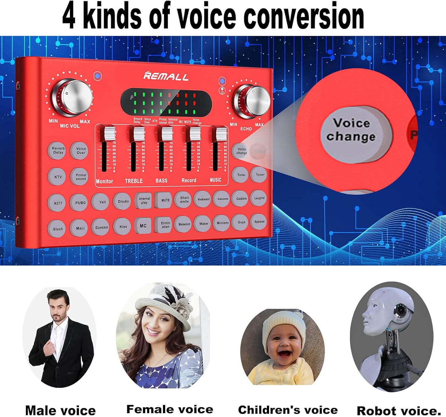 REMALL Podcast Equipment Bundle, V8 Sound Card With Audio Mixer for Streaming, Sound Card for Microphone with Voice Changer Sound Effects Board,Sound Mixer for Streaming Gaming Phone PC