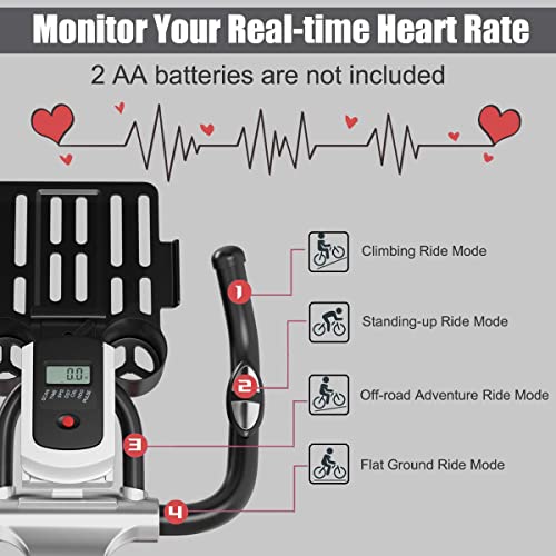 Goplus Adjustable Exercise Bike, Stationary Silent Bicycle with Dual-Spring Shock Absorption Design, Real-time Heart Rate, Cup/Phone Holder and Electronic Display, Indoor Cycling Bike