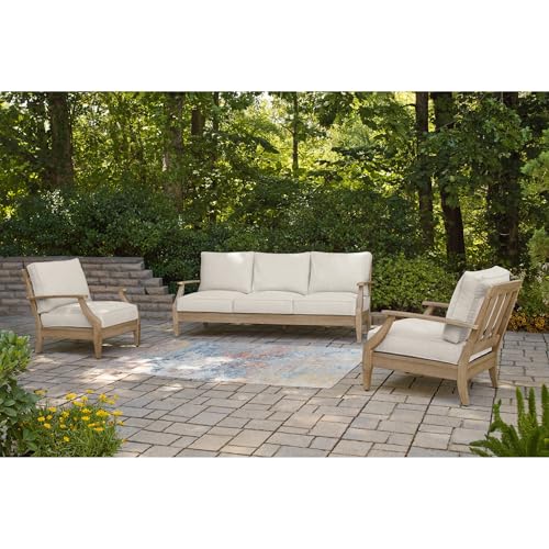 Signature Design by Ashley Carter Hall Outdoor Eucalyptus Patio Sofa with Cushion, Beige
