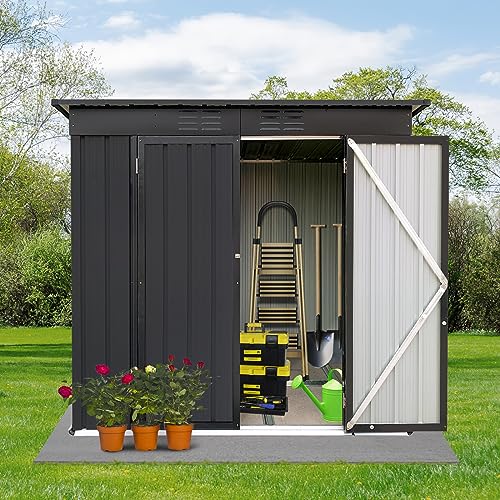 6FTx4FT Metal Outdoor Storage Shed with Double Lockable Doors &Pent Roof,Waterproof Garden Tool House for Bike Backyard Patio,Lawn and Outside,Black