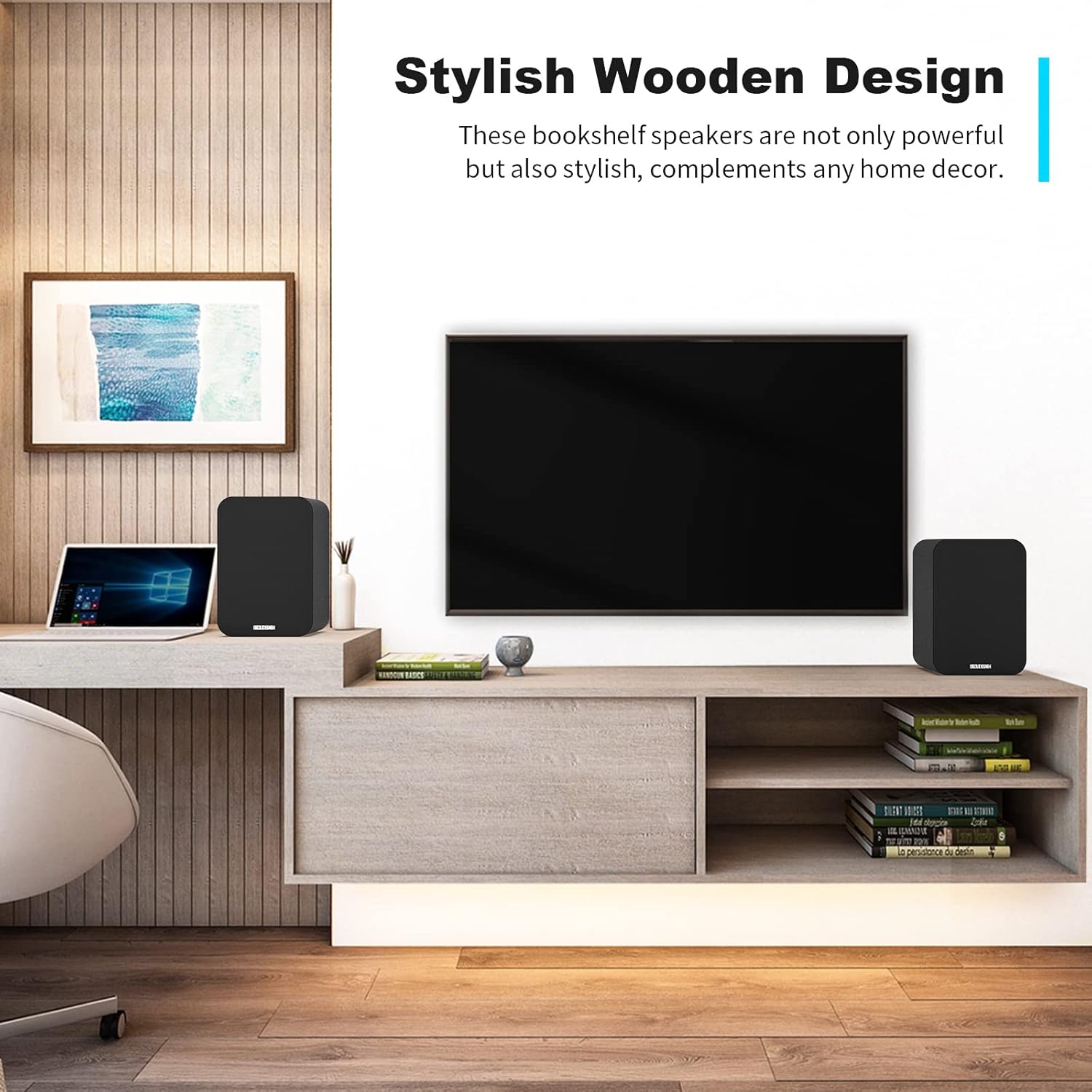 Bluetooth Bookshelf Speakers, Bestisan Bookshelf Active Speakers with Optical/RCA/Coax/USB Input for TV, Turntables, 50W RMS Home 2.0 Neared Field Audio Speakers with Speaker Out, (Pair, Black)