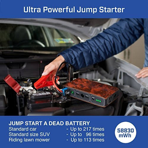 Halo Bolt 58830 mWh Portable Phone Laptop Charger Car Jump Starter with AC Outlet and Car Charger