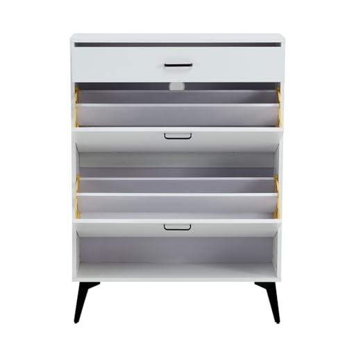 Free Standing Shoe Storage Cabinet With Metal Legs Space-saving Design Shoe Rack Storage Organizer For Heels Boots Slippers grey