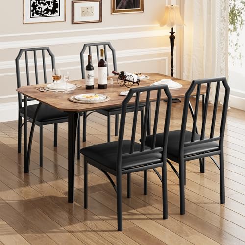 GAOMON Dining Table Set for 2, Kitchen Table and Chairs with Chamfer Design, 3 Piece Dining Room Set with Cushion Seats for Small Spaces, Home Kitchen, Apartment - Rustic Brown
