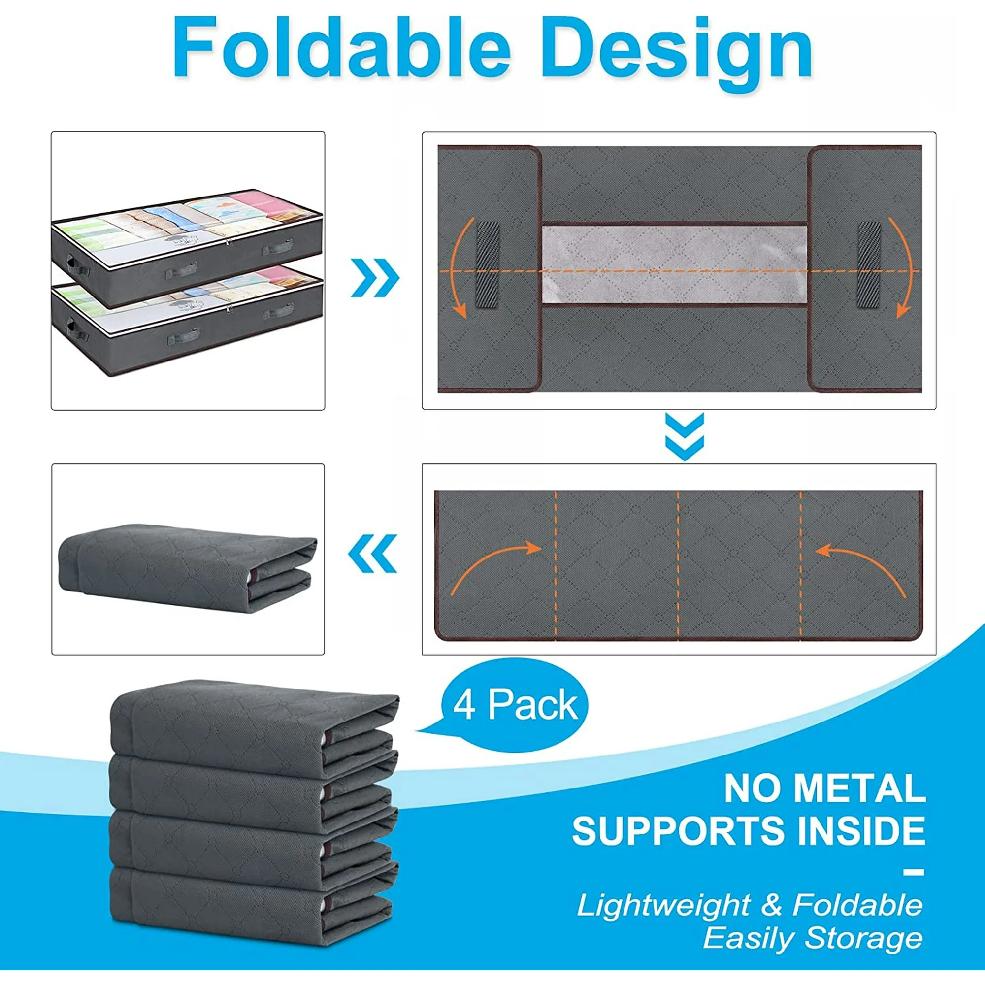 90L Under Bed Storage Containers, Foldable Storage Bins with  Window for Blankets, Clothes, Linens,