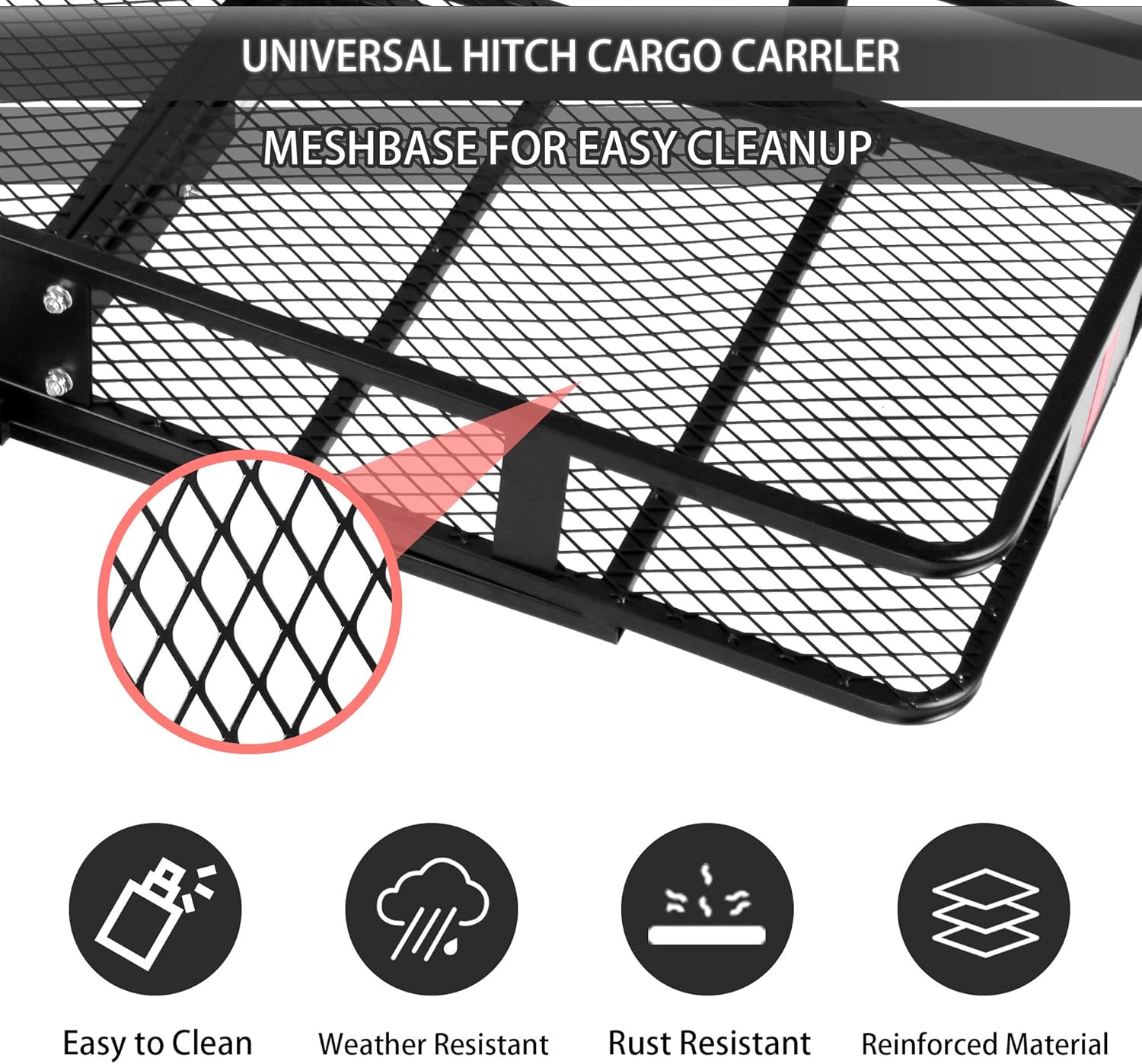 CARSTY 60” x 24” x 6.5” Hitch Mounted Folding Cargo Carrier, 500LBS Capacity Heavy Duty Basket Rack, Fit 2" Receiver Hitch, for Truck SUV Car RV Camping Traveling, Black