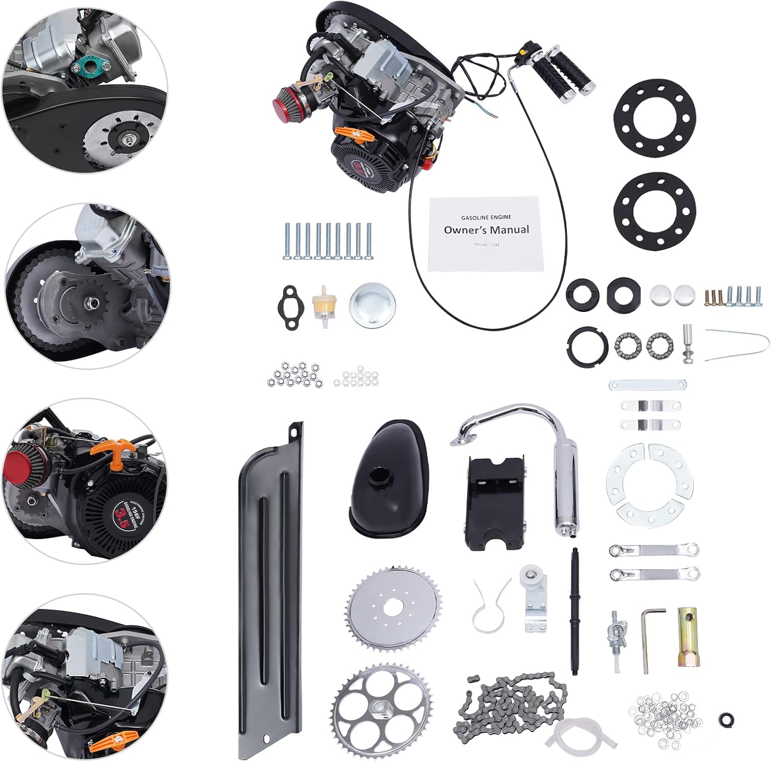 TFCFL 100cc 4-Stroke Bicycle Gasoline Engine Kit Single Cylinder Gas Petrol Bike Engine Motor Kit Air-Cooled Motor Chain Drive Bike Bicycle Scooter DIY Conversion Kit